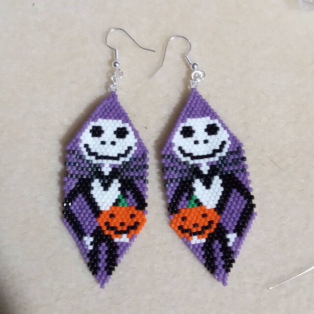 Jack Skellington Beaded Earrings Brick Stitch PDF Pattern