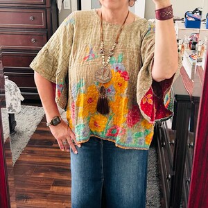 Starry Nights Upcycled Vintage Kantha Upcycled Tee Fits Small to XL