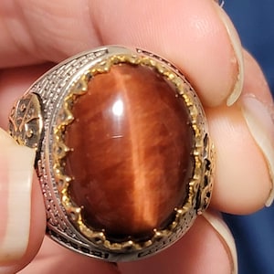 Red Tigers Eye Large Ring, Handmade Silver Tigers Eye Ring