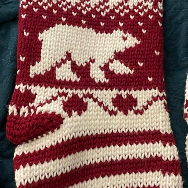 A customer's finished Polar Bear Stroll Stocking Crochet Pattern