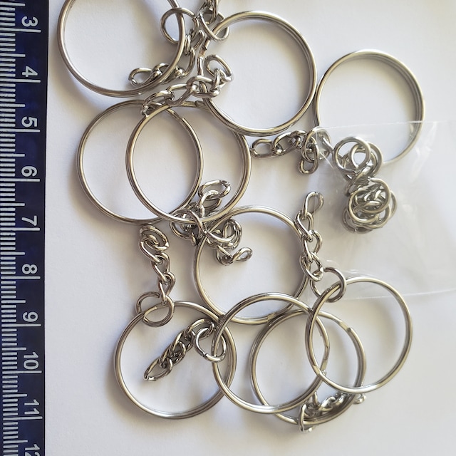 Ten (10) - Silver Key Chain Rings with Attached Chain, 1 Inch Split Key  Chain Ring, 25mm Split Key Ring Chain, Keychain FOB, Pendants