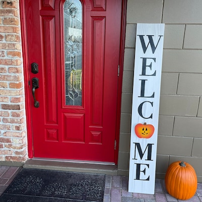 Wood WELCOME Sign, Interchangeable O Attachment Pieces, Large Vertical ...