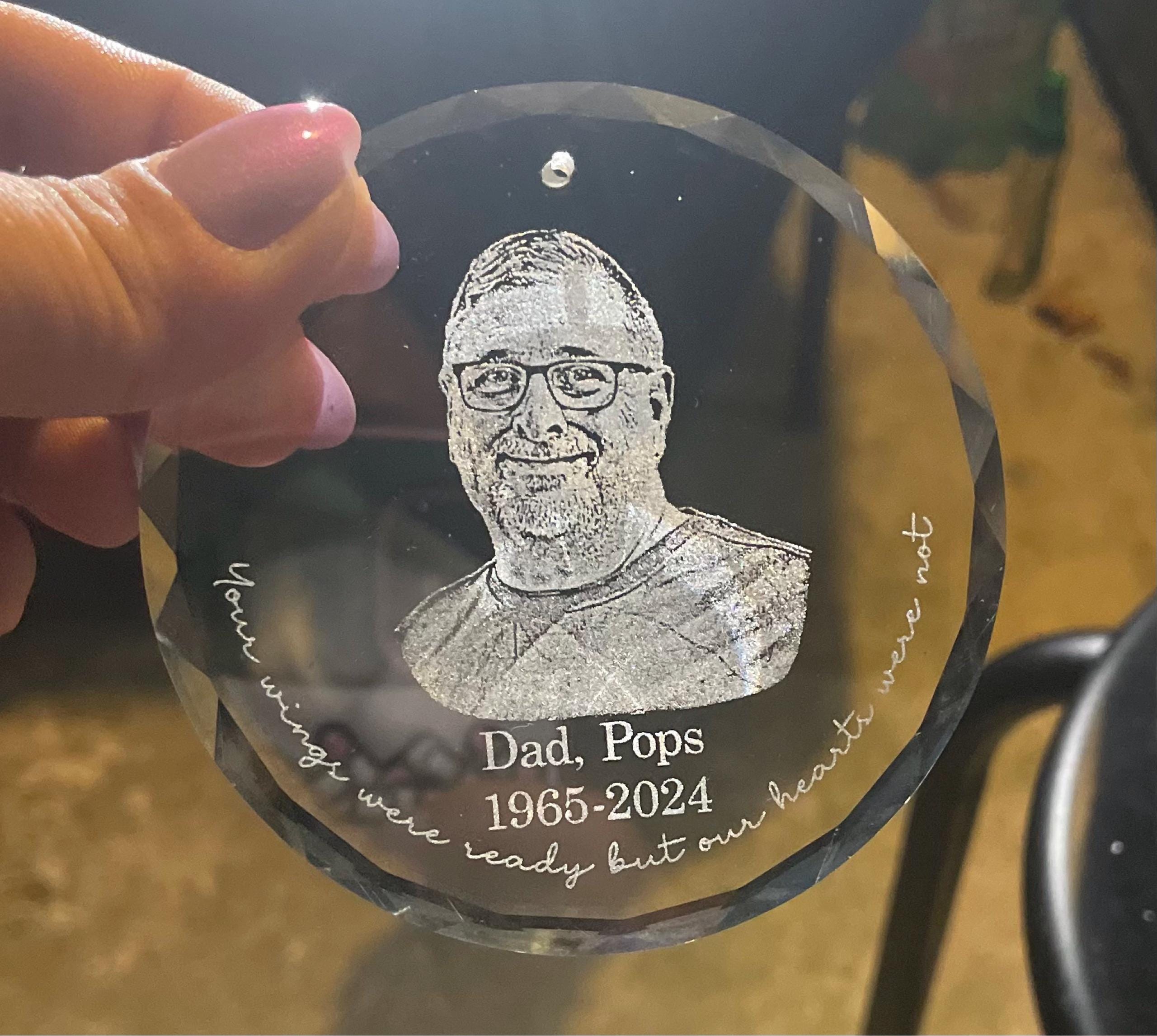 Personalized Memorial Crystal Ornament, Engraved Photo Christmas Ornament, Loss of Father Gift, Sympathy Gift, Remembrance Gift