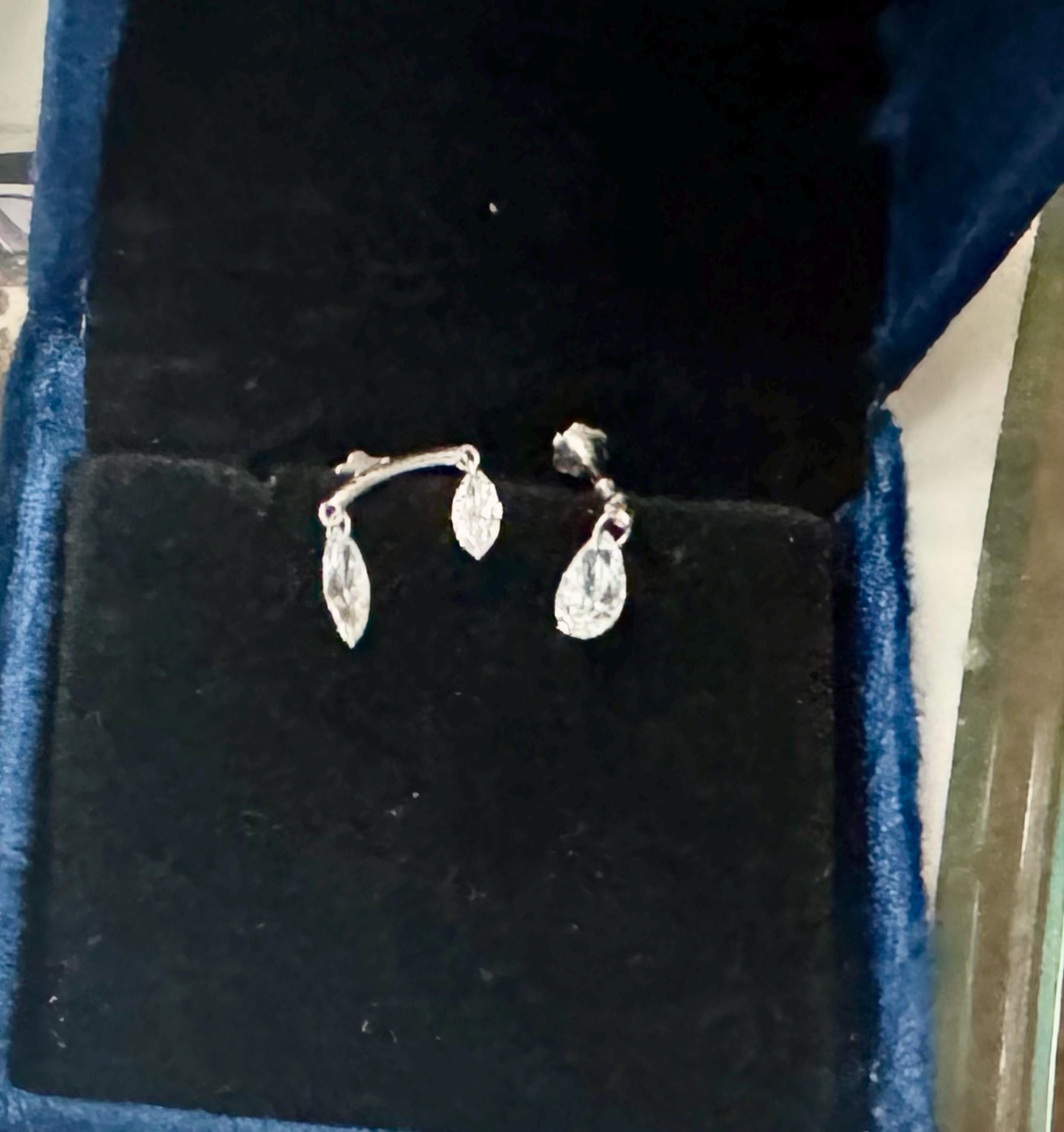 Double Floating Marquise Lab Diamond Stud Earring, Hidden Helix Piercing, 16g Threaded Flatback Stud, 14k 18k Solid Gold Jewelry