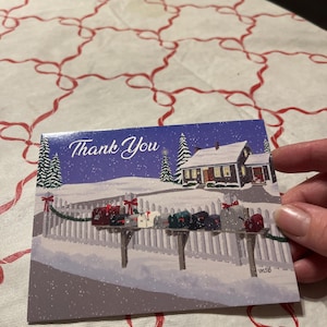 022TY Snowy Rural Postal Scene Thank You Postcards , for mail carriers to give their customers, letter carriers
