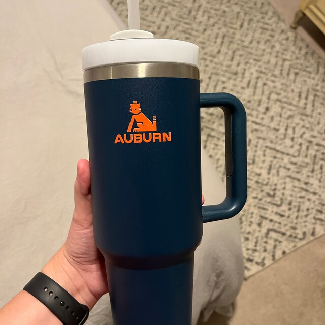 Collegiate Auburn University Stanley Style 40oz Tumbler with Screw on 3  position lid, Handle & Straw - Rally Cry