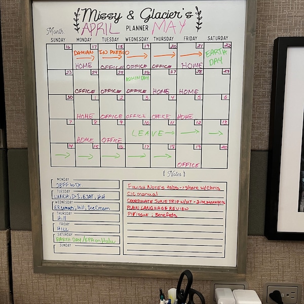 Whiteboard Calendar FRAMED Customizable Vertical Dry erase Board