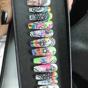 Psychedelic Press on Nails / Hand Painted / Coffin Nails - Etsy