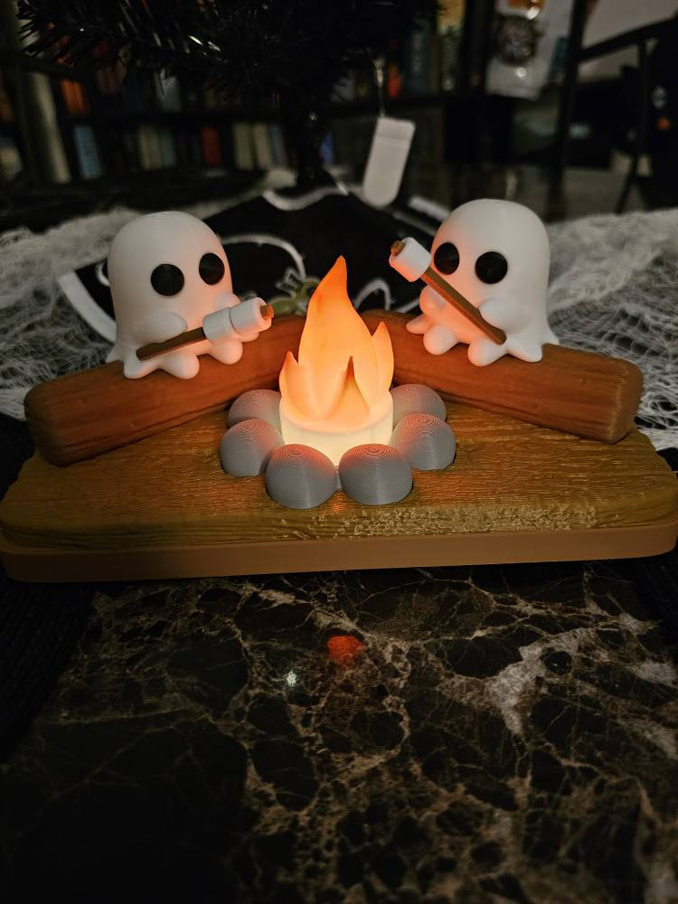 Ghost Campfire Scene with Marshmallows, Halloween Home Decor