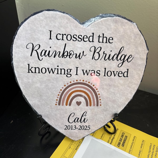 Crossed the Rainbow Bridge Memorial Plaque, Personalized Pet Memorial ...