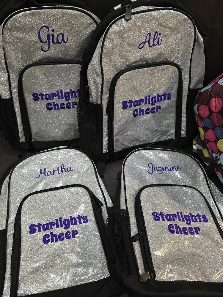 Personalized Embroidered GLITTER Backpack Cheer Bag Sports Backpack - 6 Colors