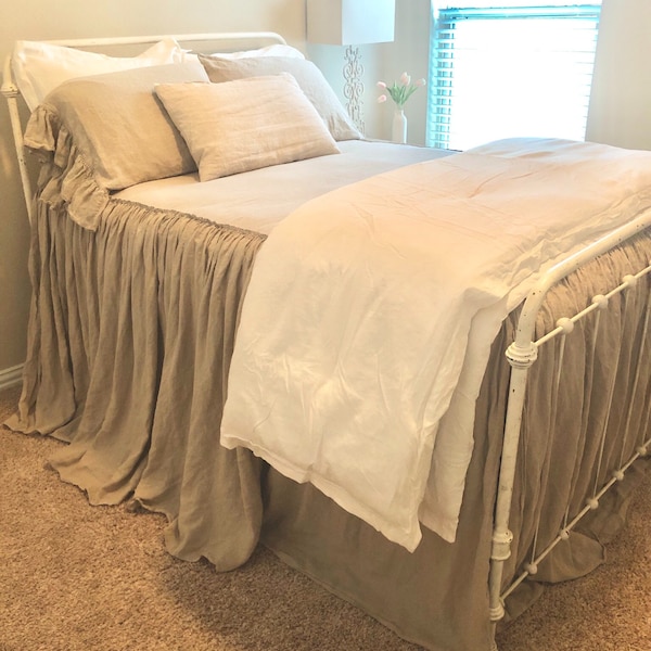 LINEN COVERLET Dust Ruffle. Ruffled Linen Bedspread, Dust Ruffle ...