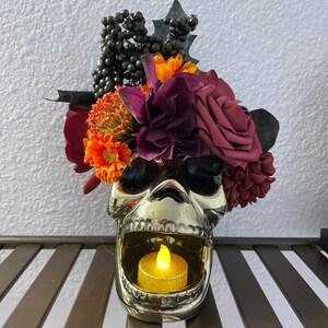 Skull Floral Arrangement, Halloween Wedding Centerpiece, Halloween ...