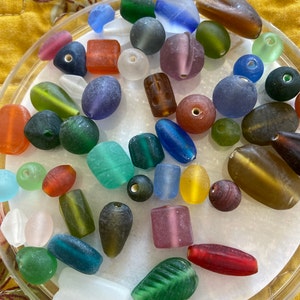 50pcs Vintage Seaglass Mix Glass Beads/ BULK Assorted Shapes Matte