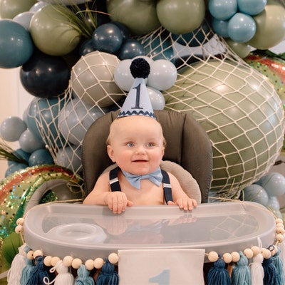 Cake Smash Outfit Gray Blue — Boys First Birthday Outfit Gray Blue — Baby Blue Bow Tie & Baby Blue Diaper Cover with Gray Suspenders