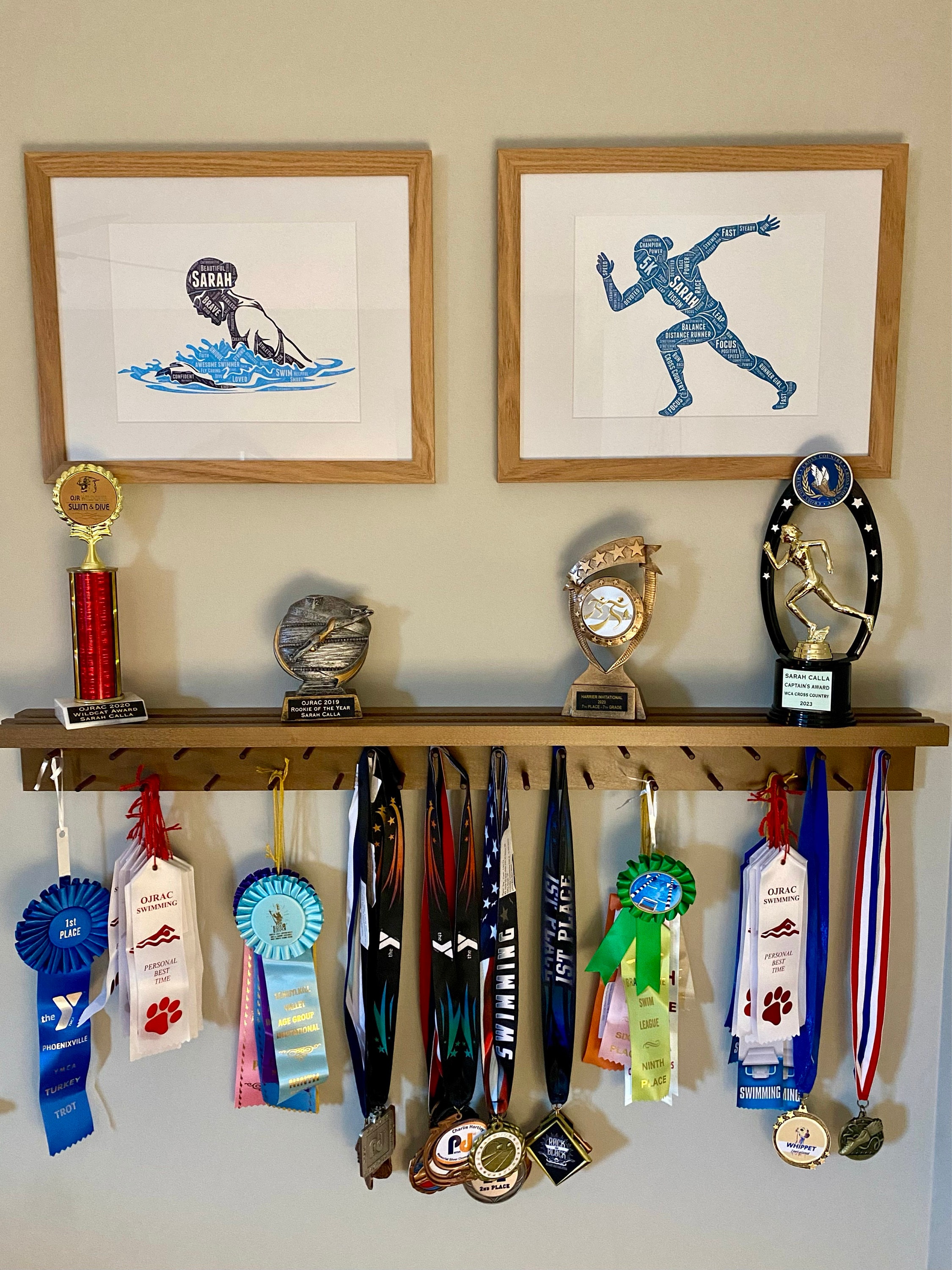 Medal Awards Rack Ultimate Medal Hanger Display and Trophy Shelf - Multi-Purpose Trophy and Medal Holder,  Solid Wood  and Patented Display