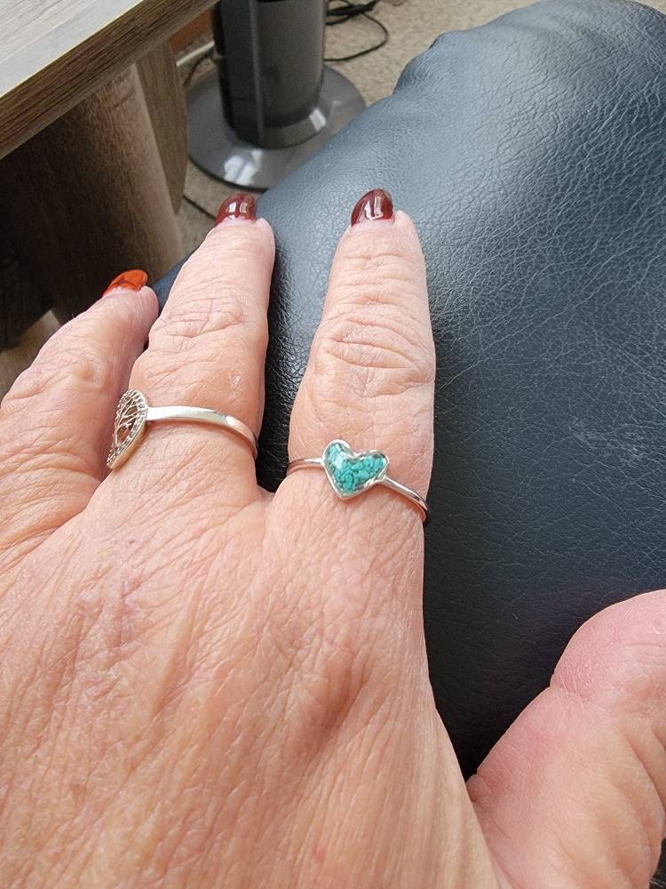 Genuine Turquoise ring | .925 sterling silver | unique crushed stone ring | hypoallergenic | boho statement jewelry | detailed | heart shape