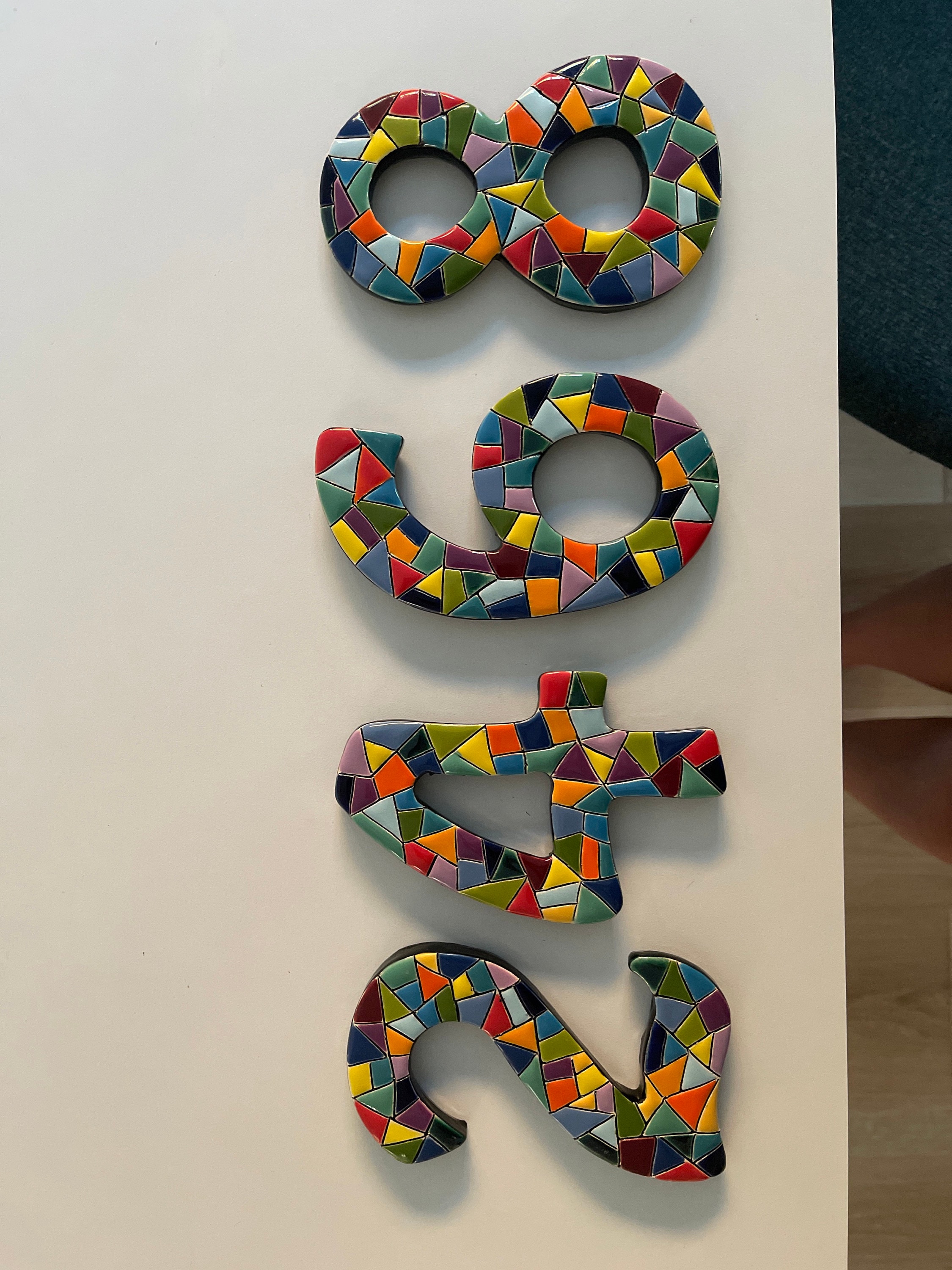 Ceramic numeral with mosaic ornaments, custom numbers wall decor, house numbers, anniversary numbers, ceramic art, tile wall hanging