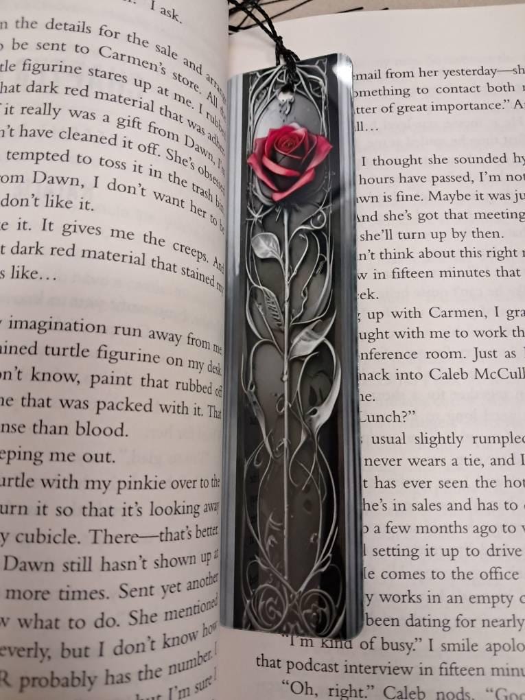 Personalized Red Rose Metal Bookmark for Romance Book Lovers