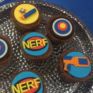 nerf toppers fondant cupcake themed bullet target guns
