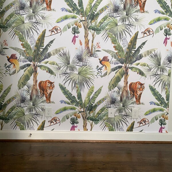 Peel and Stick Wallpaper Tropical Mural Animal Wallpaper Floral ...