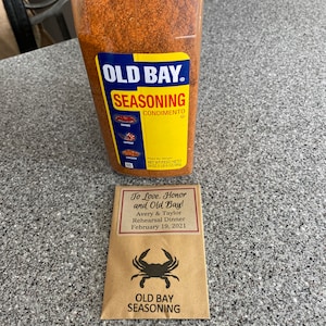 diy Old Bay Rehearsal Dinner Favors for Maryland Wedding Personalized Packets with Crab Motif To Love Honor and Old Bay