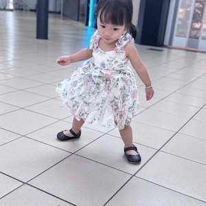 Little Girl Handmade Pearl Beige Baby Dress with Long Sleeves