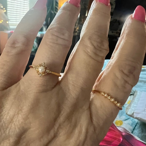 Pearl Diamond Stacking Rings by Caitlyn Minimalist • Dainty Gold Pearl ...