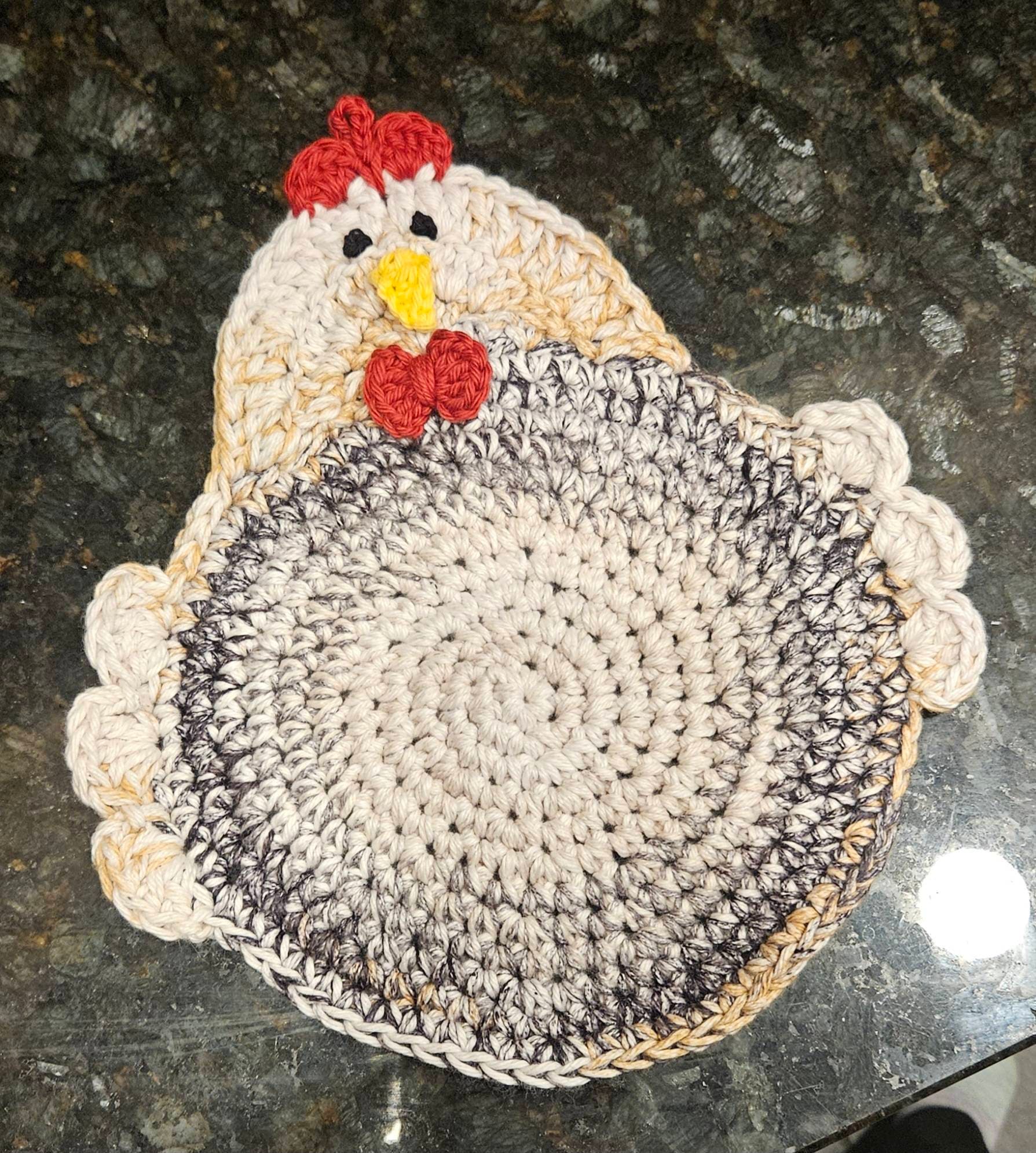 Crochet Chicken Potholders, Trivets, Handmade, 100% cotton yarn, double-layered