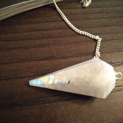 White Rainbow Moonstone Healing Dowsing Pendulum – Energy Chain For Divination & Answers