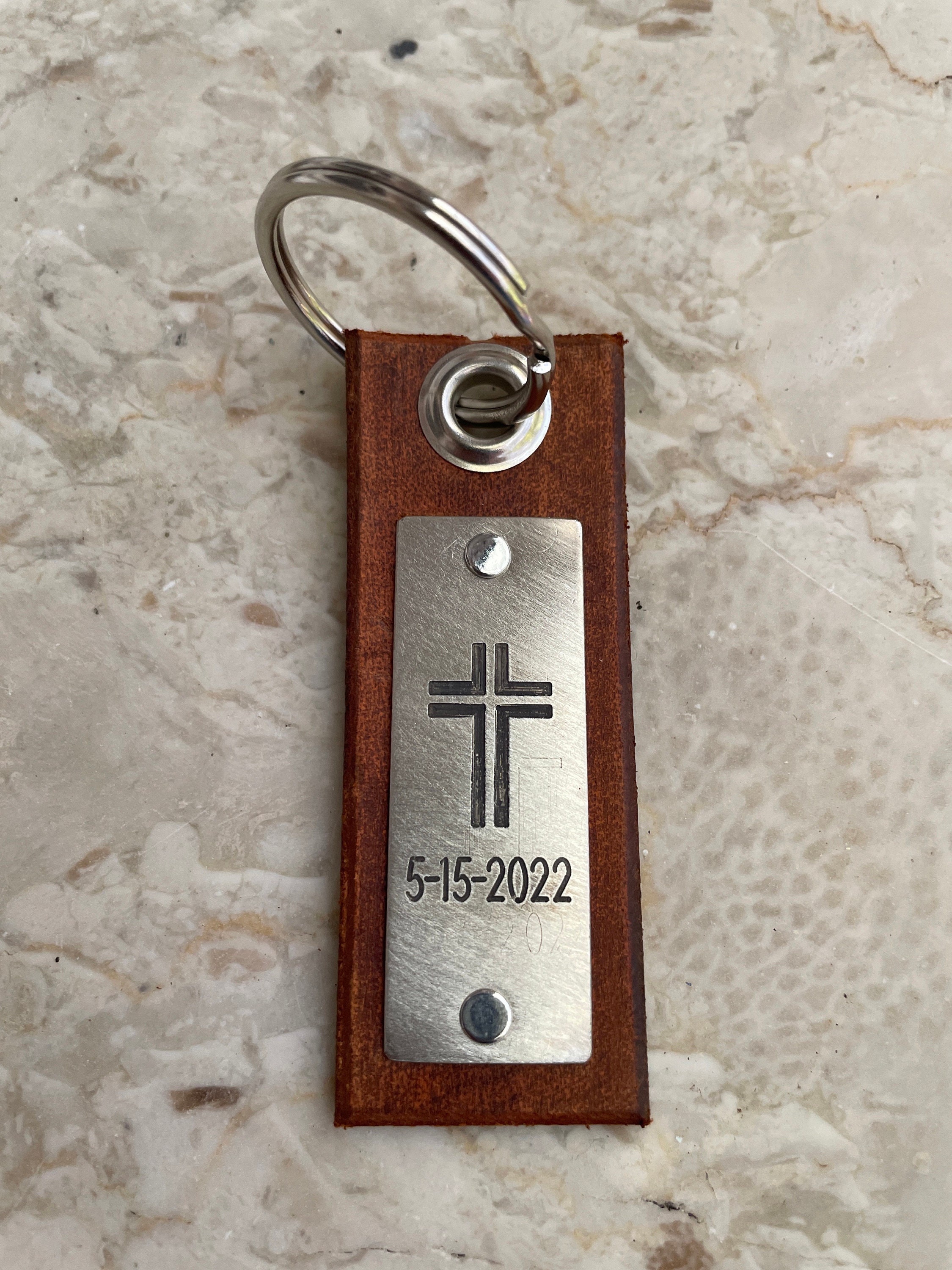 Cross Christian Custom Leather Keychain Scripture