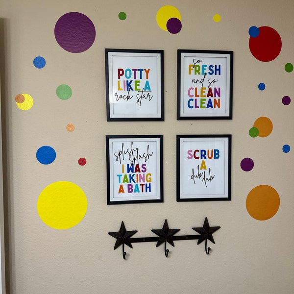 Kids Bathroom Art Set, Bathroom Wall Prints, Set of 4, Splish Splash