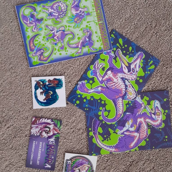 Rad Rax Dinosaur Sticker Rad Dinosaurs Sticker Sheet || Vinyl Dino Neon Skeleton Paleo ...