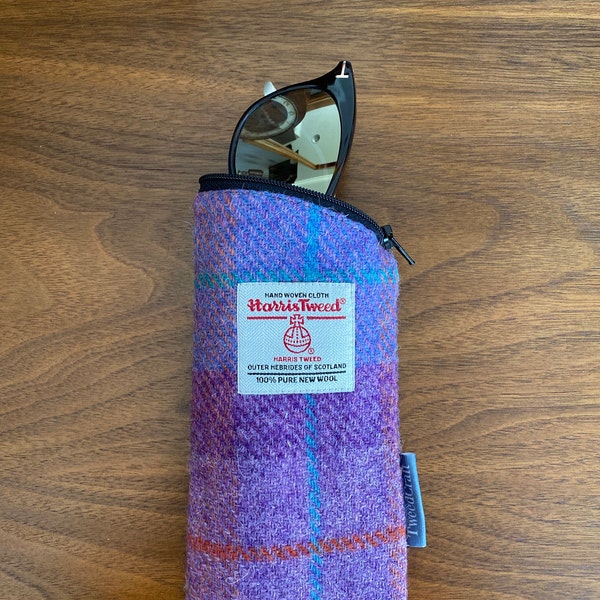 Blue & Pink Tartan Harris Tweed Double Glasses Case