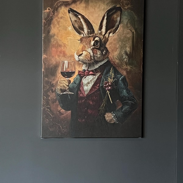Hare Drinking Wine Wall Art Print / Vintage Painting Style Portrait of ...