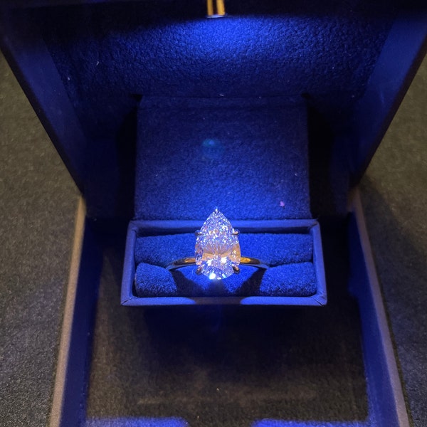 3 CT Pear Shape Lab Grown Diamond Engagement Ring / 5 Prong Tear CVD ...