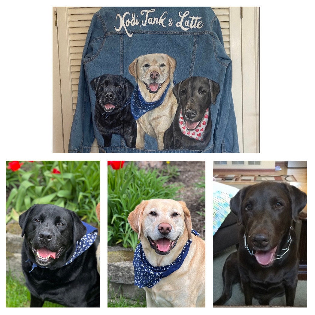Pet Portrait Custom Denim Jacket- Hand-Painted vintage Adult denim jean Jacket- Paint from photo personalised painted pet design