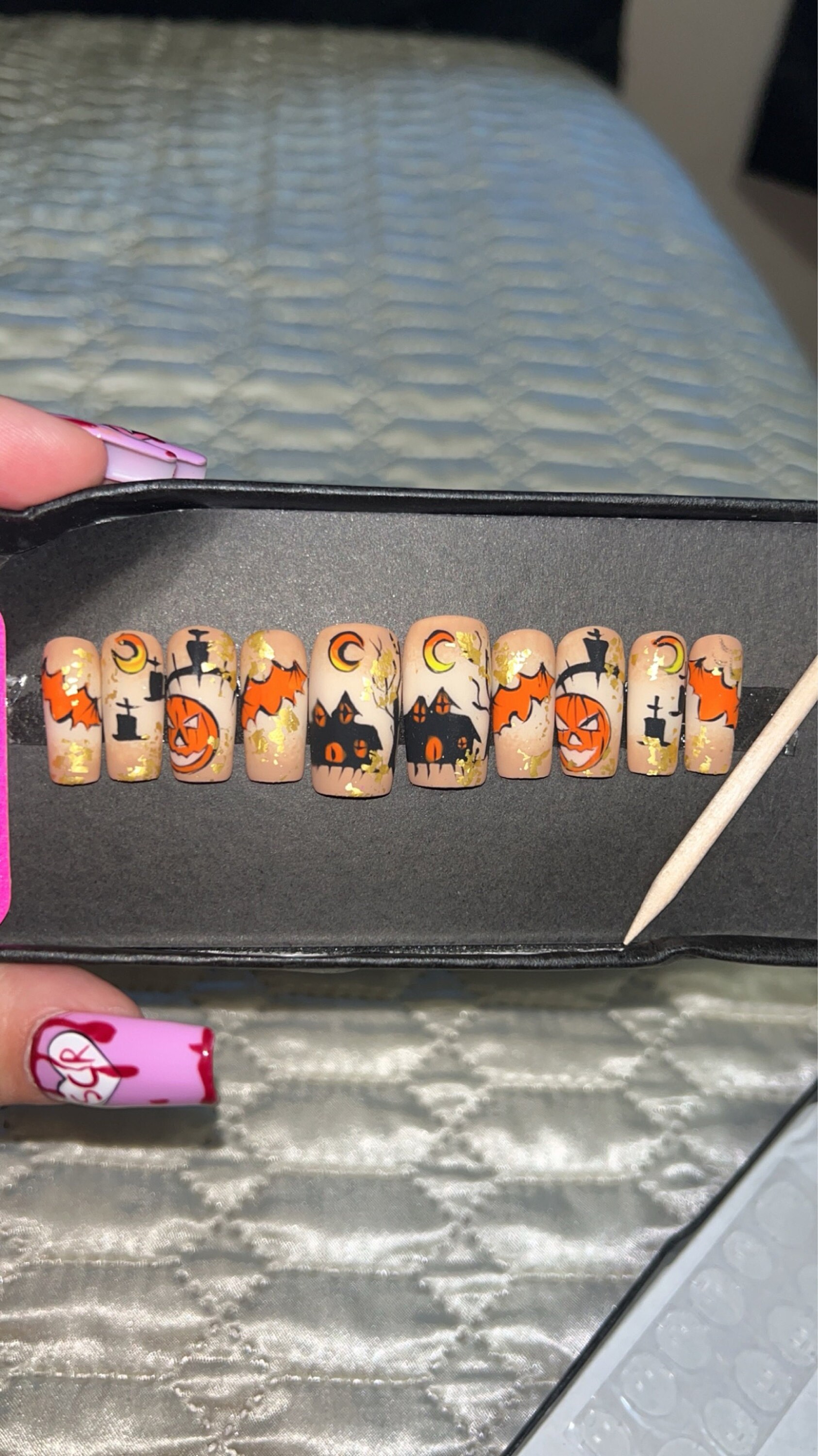 Spooky House Press On Nails | Halloween Special Press On Nails Stiletto | Hand-made Glue On Nails | Luxury Fake Nails | False Nails HA2