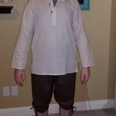 Men's Hemp Cotton Grandad Collar Shirt - Ethnic Border Print Casual Summer Kurta