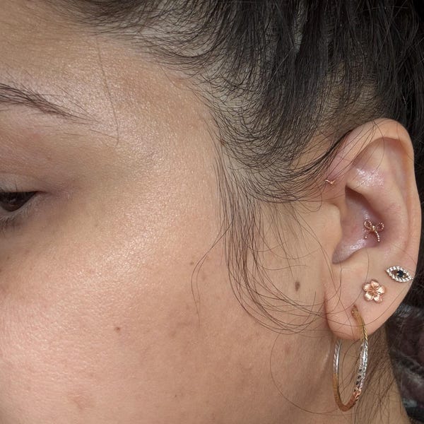 14K Solid Gold Diamond Rook Helix Hoop Earring, Gold Diamond Tragus ...