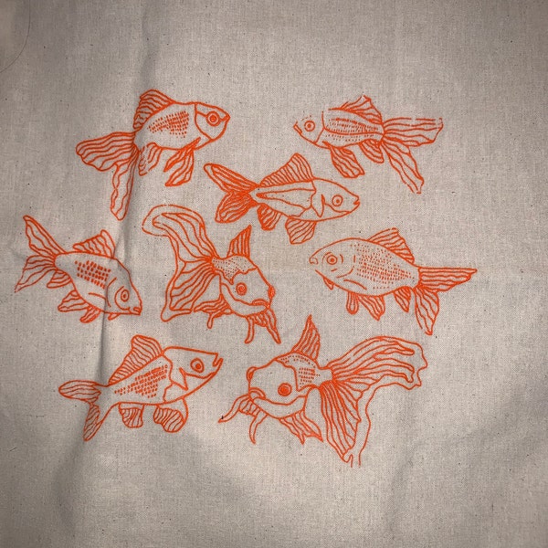 Gold Fish Tote Bag | Screenprint Screen Printed | Canvas - Etsy