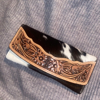 TOOLED LEATHER WALLET Western Genuine Hand Tooled Leather Cowhide ...