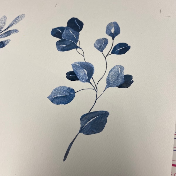 Set of 6 Indigo Blue Botanical, Home Plant Drawings Wall Art Set, Navy ...