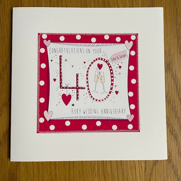Personalised Handmade Ruby 40th Wedding Anniversary Card - Etsy
