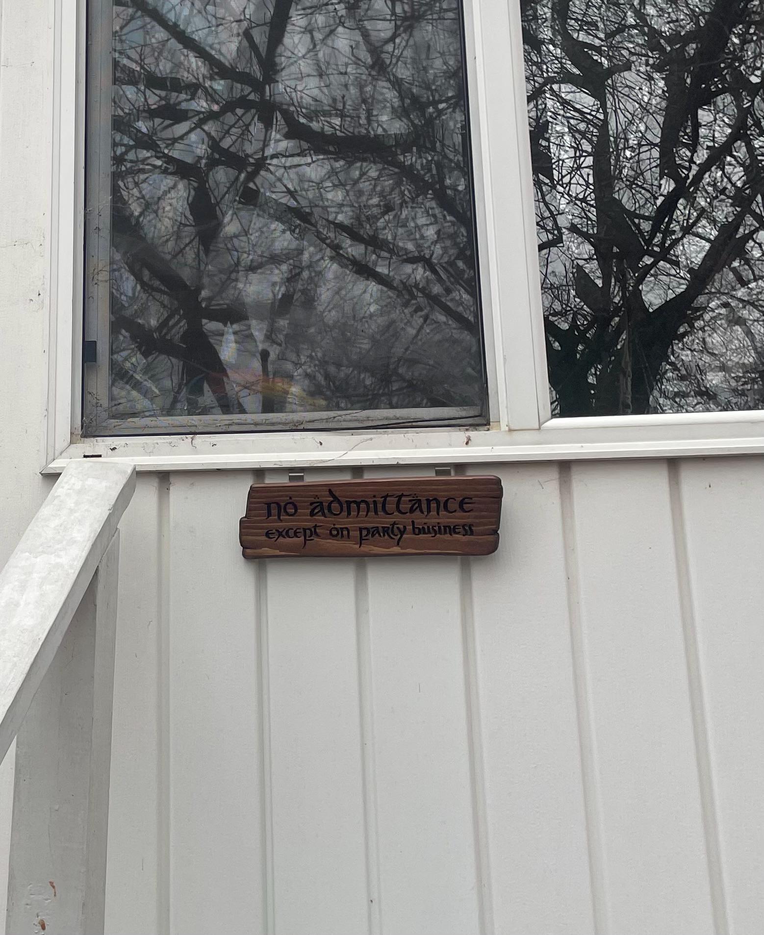 No Admittance Except on Party Business Sign, Engraved In Wood