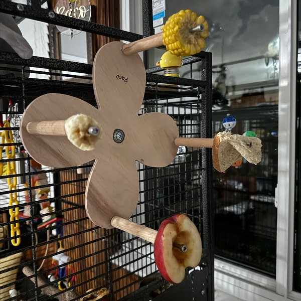 Rotating Flower Perch Wheel With Food Holders for Birds, Foraging Swing ... - Parrot Playground With Foraging Wheel