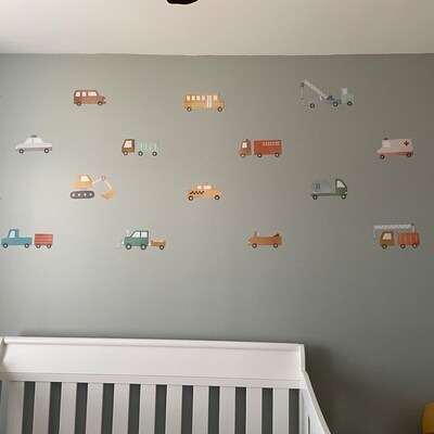 Car And Truck Wall Decals - Watercolor Transportation Stickers For Boys' Bedroom, Nursery, Playroom