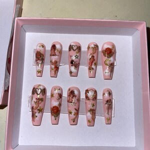 Nude Coquette Angel Cherub in the Clouds Renaissance Press on Nails With  Gold Charms Valentines Day 2024 Gift 