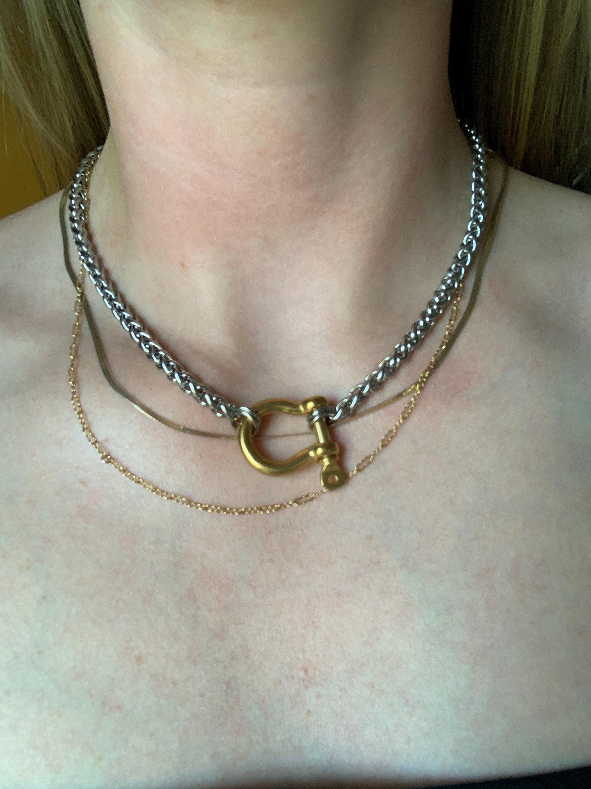 Horseshoe Shackle Stainless Steel Necklace - Chunky Choker Necklace - Bold Necklace - Punk Jewelry - Statement Piece - Carabiner Necklace