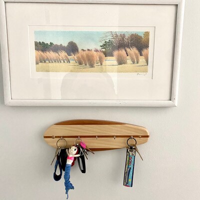 Key Holder Rack, Surfboard, Key Hooks, Solid Hardwood, 5 Hooks ...